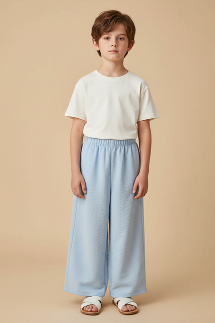 Pantalon Fluide Bleu Ciel Ample Droit Décontracté Léger - Viscose