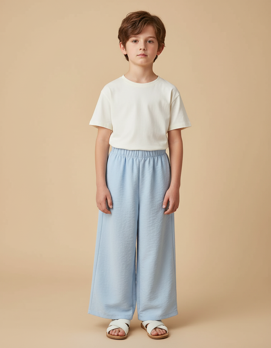 Pantalon Fluide Bleu Ciel Ample Droit Décontracté Léger - Viscose