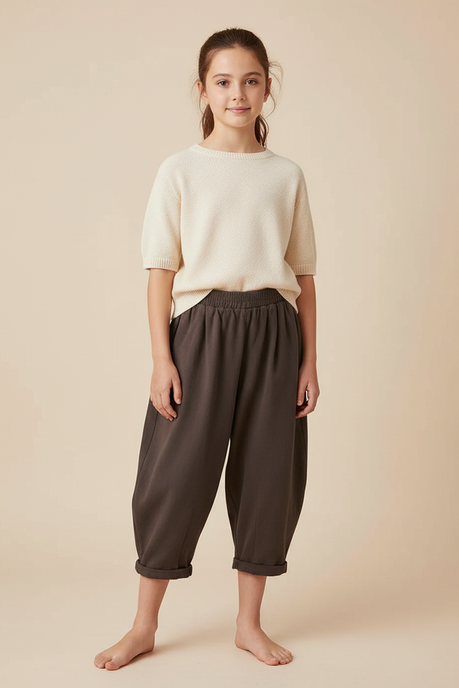 Pantalon Fluide Coton Ample Marron Décontracté Enfant - Molleton