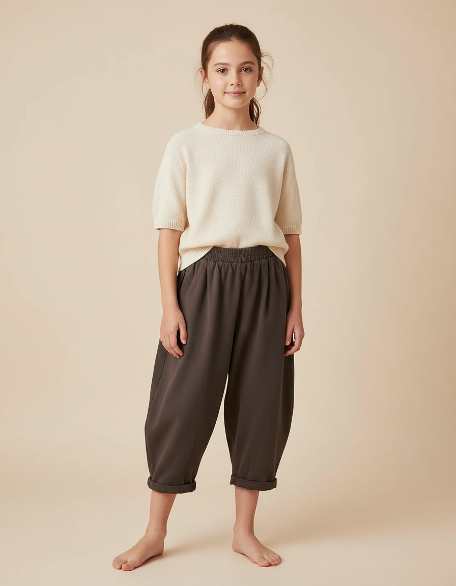 Pantalon Fluide Coton Ample Marron Décontracté Enfant - Molleton