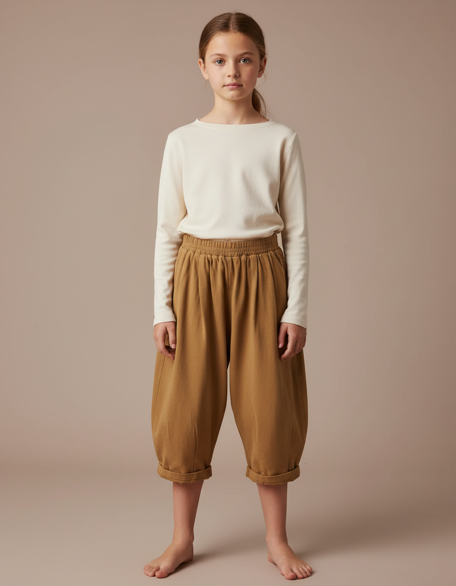 Pantalon Fluide Fille Camel Coupe Ample - Molleton