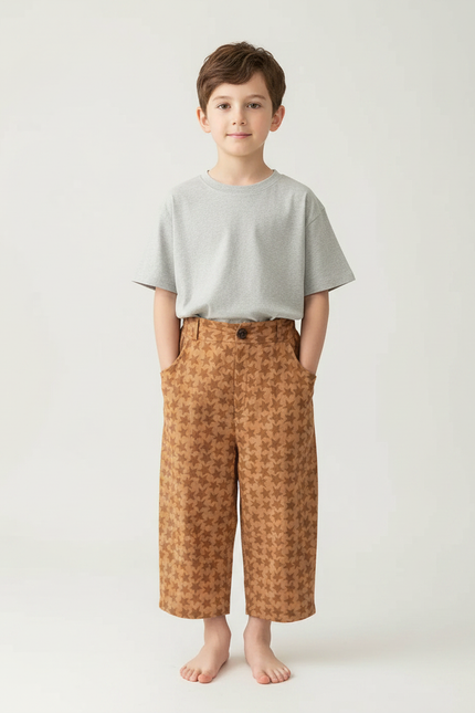 Pantalon Fluide Marron Étoiles Ample Coton Enfant