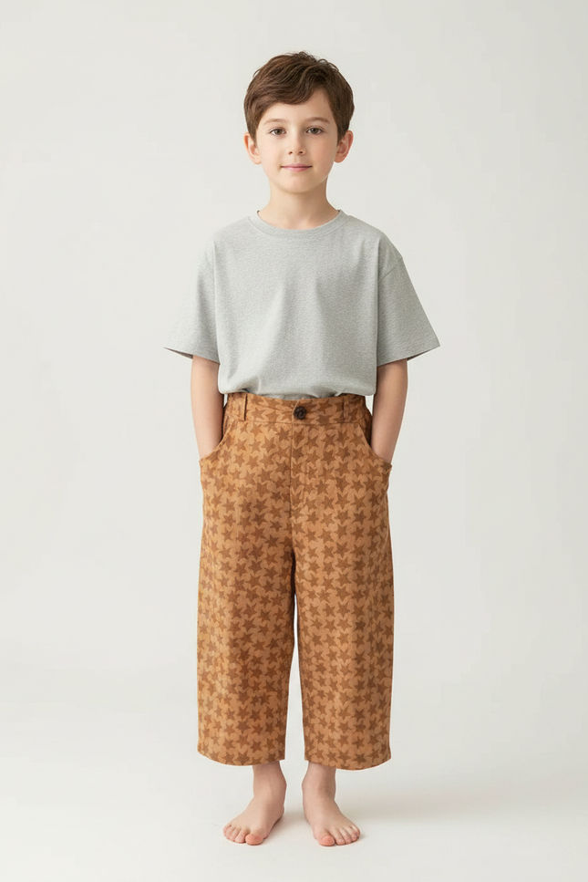 Pantalon Fluide Marron Étoiles Ample Coton Enfant