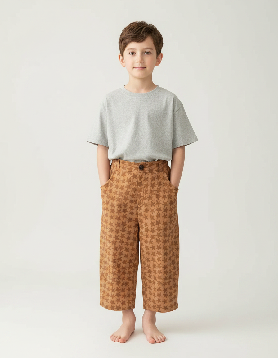 Pantalon Fluide Marron Étoiles Ample Coton Enfant