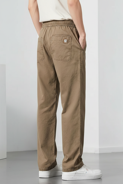 Pantalon Fluide Marron Droit Ample Décontracté Homme - Kaki Coton