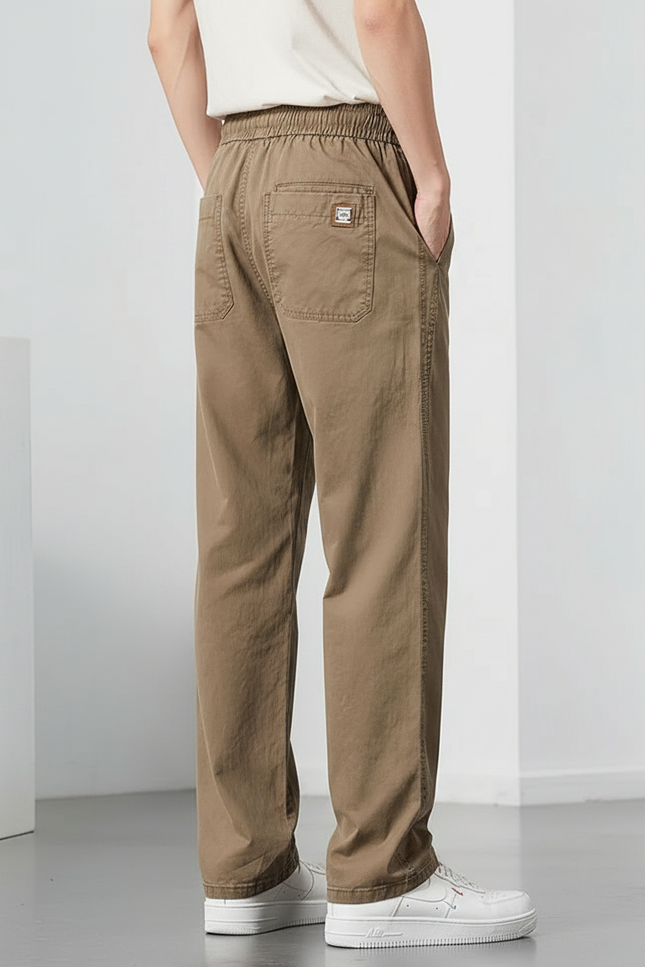 Pantalon Fluide Marron Droit Ample Décontracté Homme - Kaki Coton
