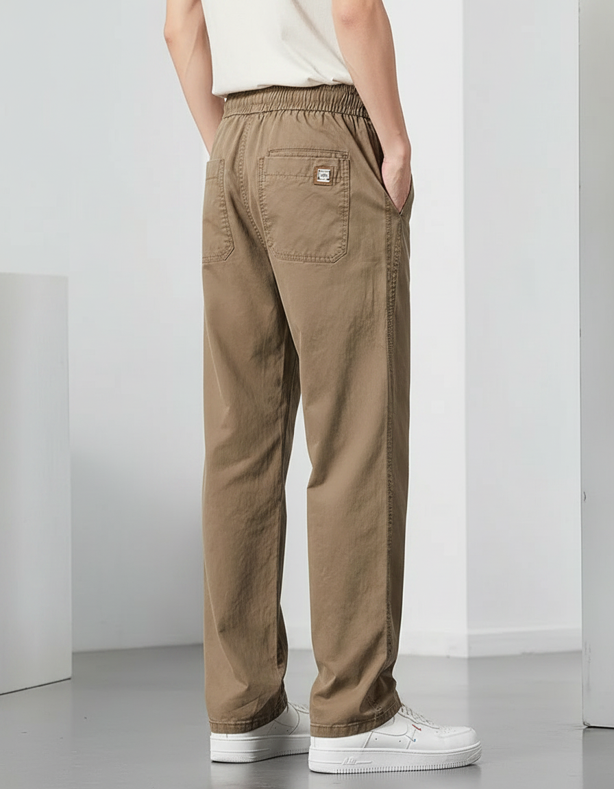 Pantalon Fluide Marron Droit Ample Décontracté Homme - Kaki Coton