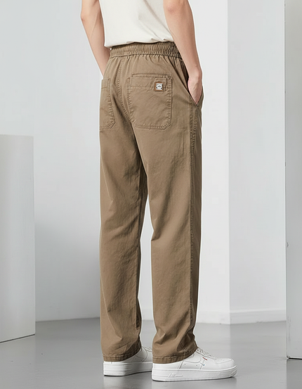 Pantalon Fluide Marron Droit Ample Décontracté Homme - Kaki Coton