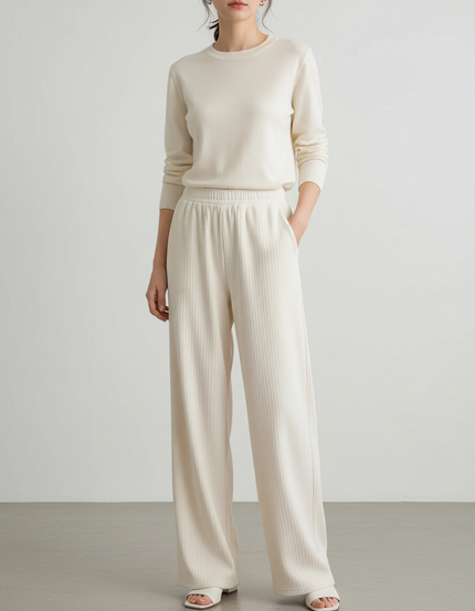 Pantalon Fluide Cotelé - Beige Maille