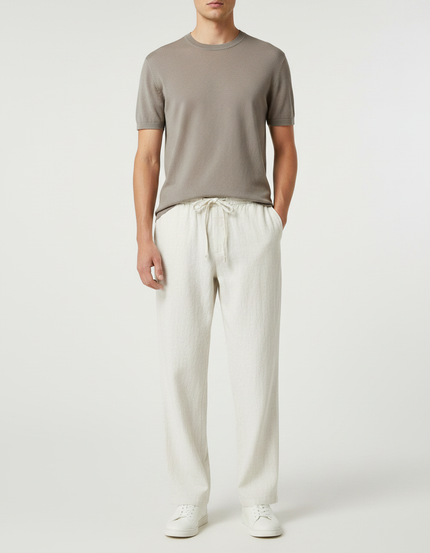 Pantalon Fluide Écru Lin Ample Cordon Décontracté Homme - Beige