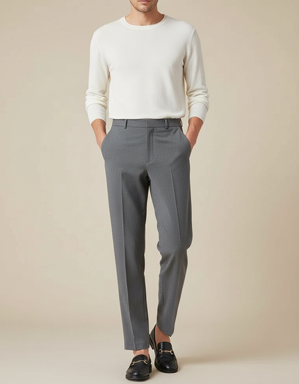 Pantalon Fluide Gris Homme Élégant Droit Décontracté - Gabardine