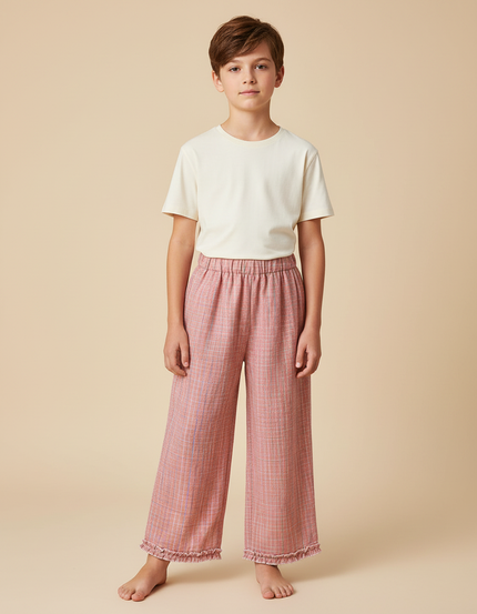 Pantalon Fluide Rose Texturé Ample Frangé Enfant - Tweed