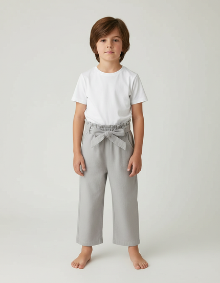 Pantalon Fluide Gris Ample Coton Ceinturé Enfant