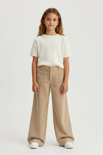Pantalon Fluide Beige Côtelé Ample Décontracté Poches - Cordé