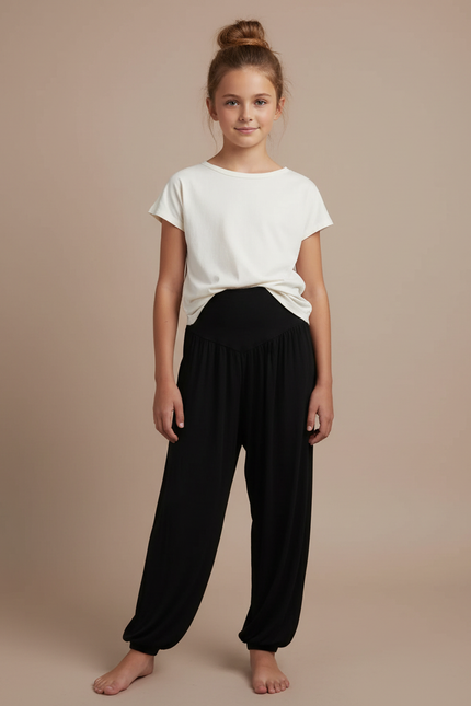 Pantalon Fluide Noir Ample Harem Confortable Fille - Viscose