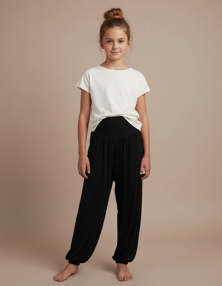 Pantalon Fluide Noir Ample Harem Confortable Fille - Viscose