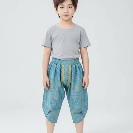 Pantalon Fluide Ethnique Thaï Bleu Enfant - Coton