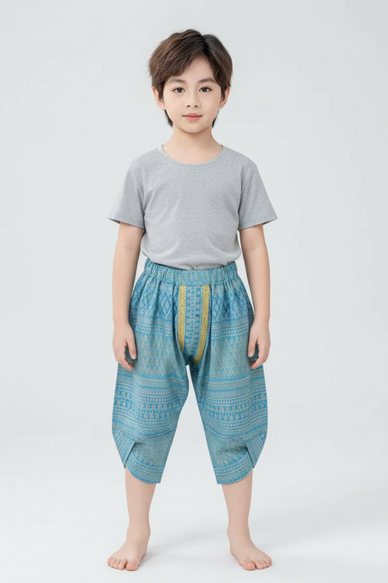 Pantalon Fluide Ethnique Thaï Bleu Enfant - Coton