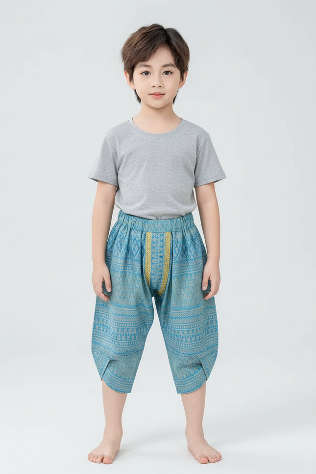 Pantalon Fluide Ethnique Thaï Bleu Enfant - Coton