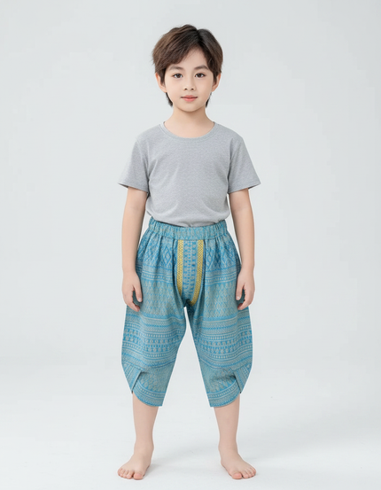 Pantalon Fluide Ethnique Thaï Bleu Enfant - Coton