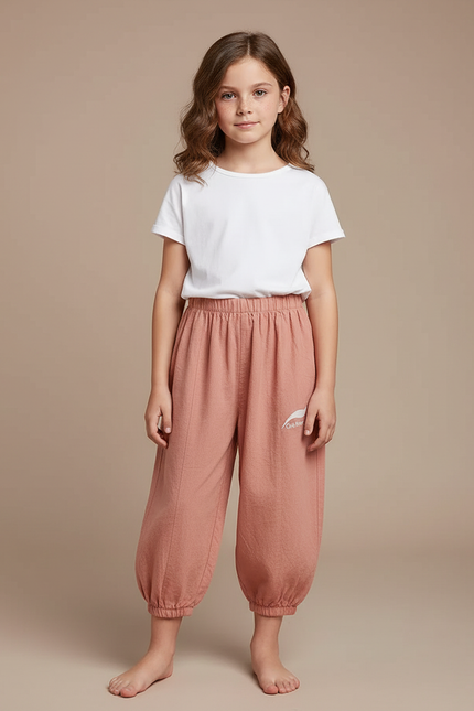 Pantalon Fluide Vieux Rose Lin Coton Ample Resserré