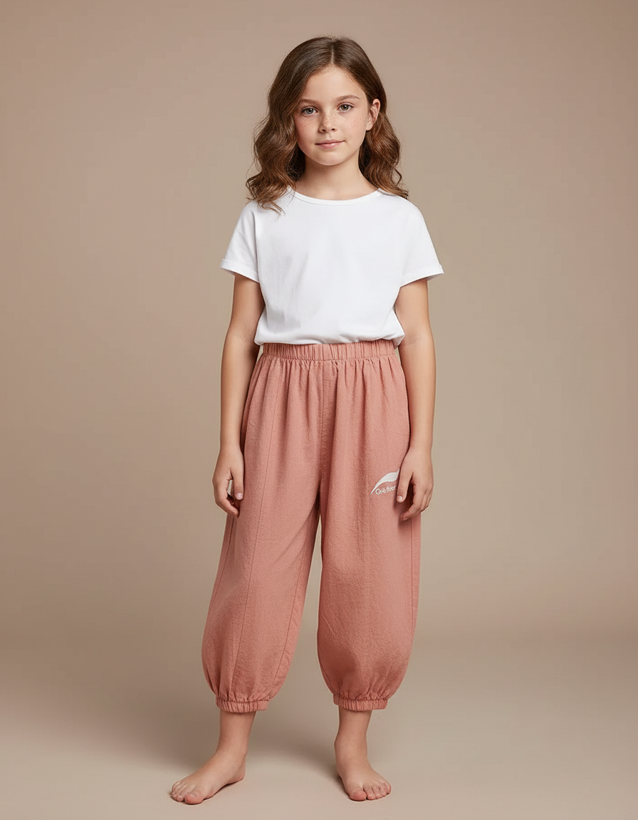 Pantalon Fluide Vieux Rose Lin Coton Ample Resserré