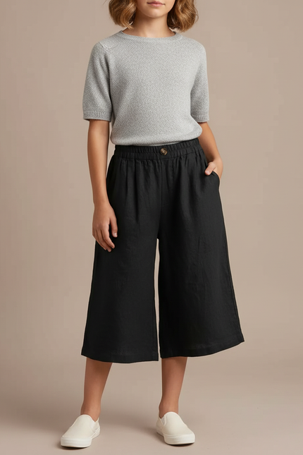Pantalon Fluide Noir Ample Coton Lin Femme