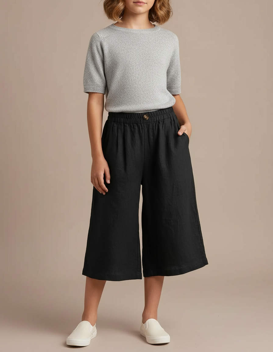Pantalon Fluide Noir Ample Coton Lin Femme