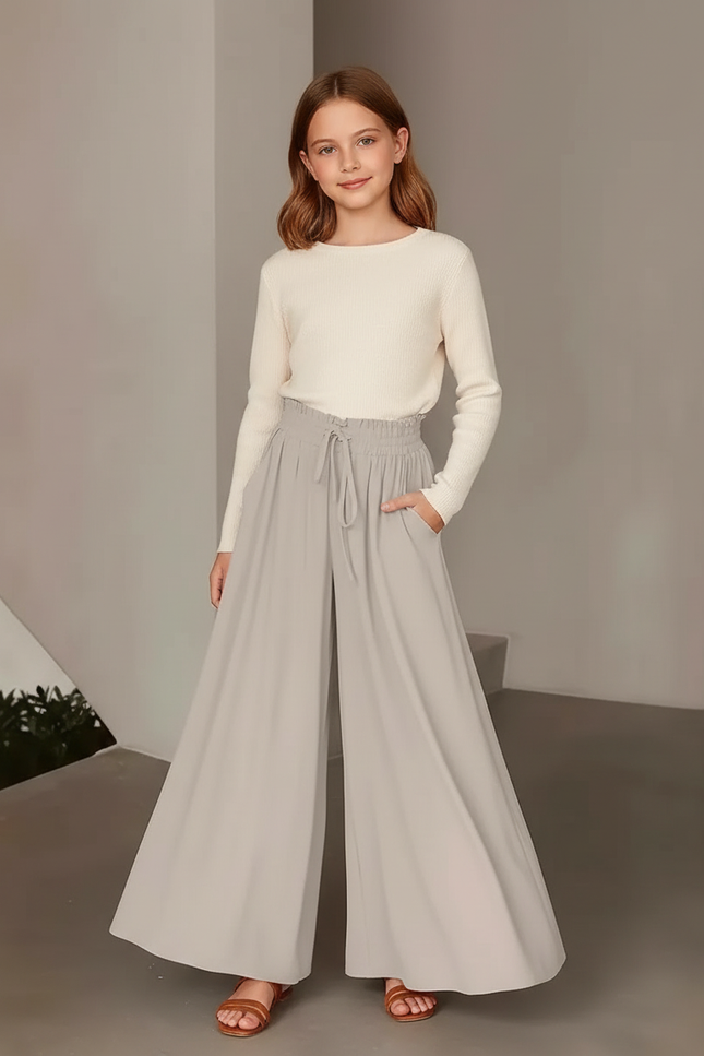 Pantalon Fluide Gris Ample Taille Haute Enfant - Viscose