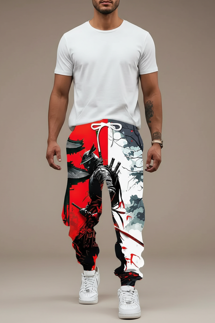 Pantalon Fluide Samouraï Japonais Rouge Blanc Décontracté Homme - Multicolore Molleton