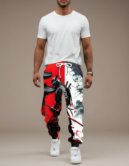 Pantalon Fluide Samouraï Japonais Rouge Blanc Décontracté Homme - Multicolore Molleton