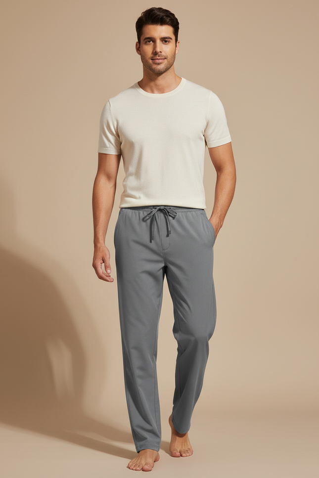 Pantalon Fluide Homme Gris Coupe Ample Polyester Été