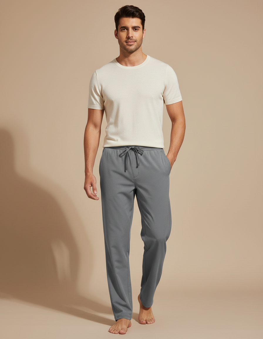 Pantalon Fluide Homme Gris Coupe Ample Polyester Été