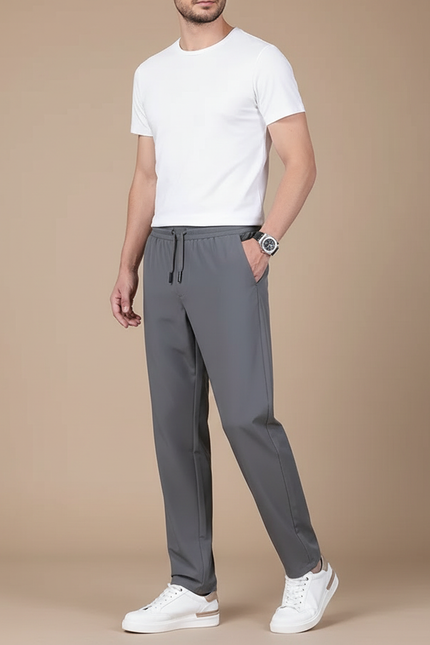 Pantalon Fluide Gris Droit Décontracté Homme Léger - Polyester