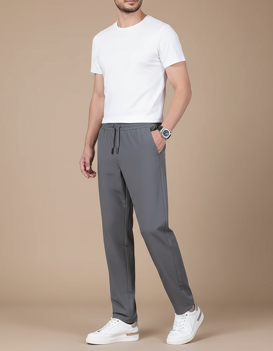 Pantalon Fluide Gris Droit Décontracté Homme Léger - Polyester