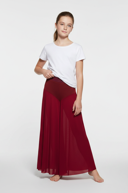 Pantalon Fluide Rouge Ample Transparent Danse Fille - Bordeaux Polyester