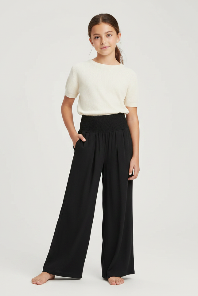 Pantalon Fluide Fille Noir Palazzo Viscose Chic