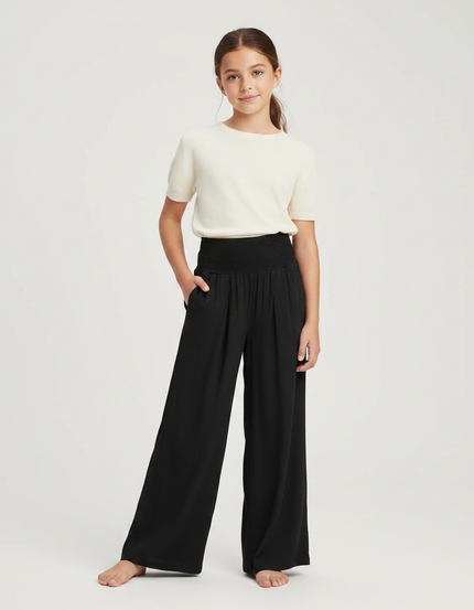 Pantalon Fluide Fille Noir Palazzo Viscose Chic