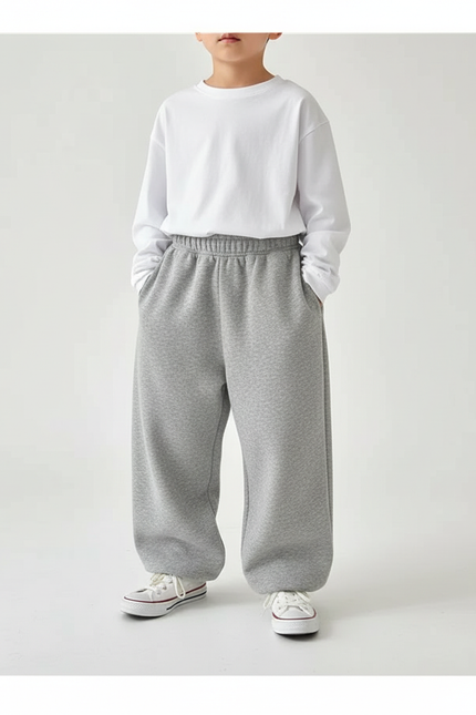 Pantalon Fluide Gris Ample Molletonné Décontracté Enfant
