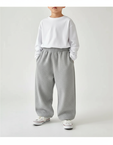 Pantalon Fluide Gris Ample Molletonné Décontracté Enfant