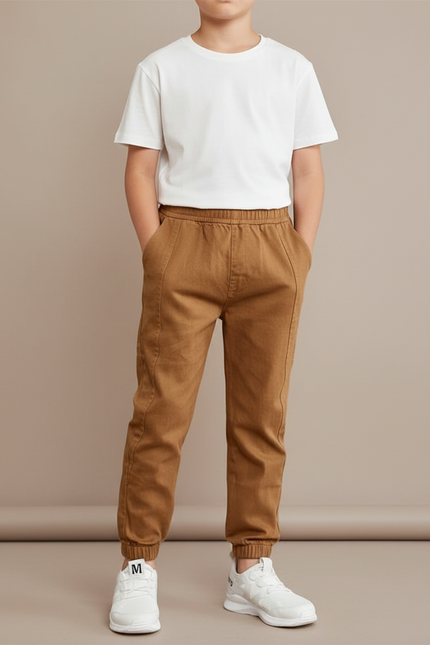 Pantalon Fluide Marron Coton Décontracté Garçon