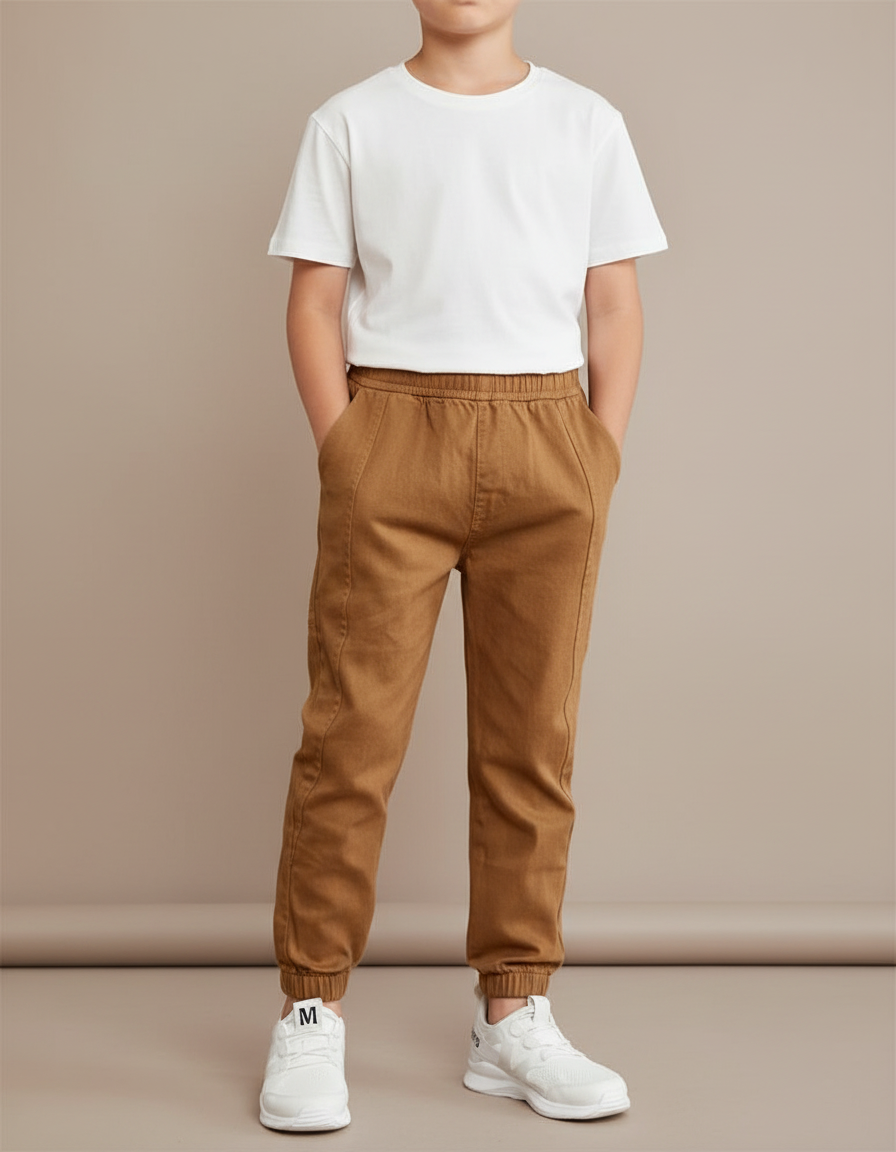 Pantalon Fluide Marron Coton Décontracté Garçon