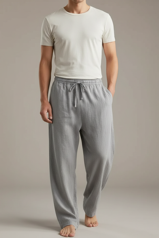 Pantalon Fluide Homme Gris Coupe Ample Lin