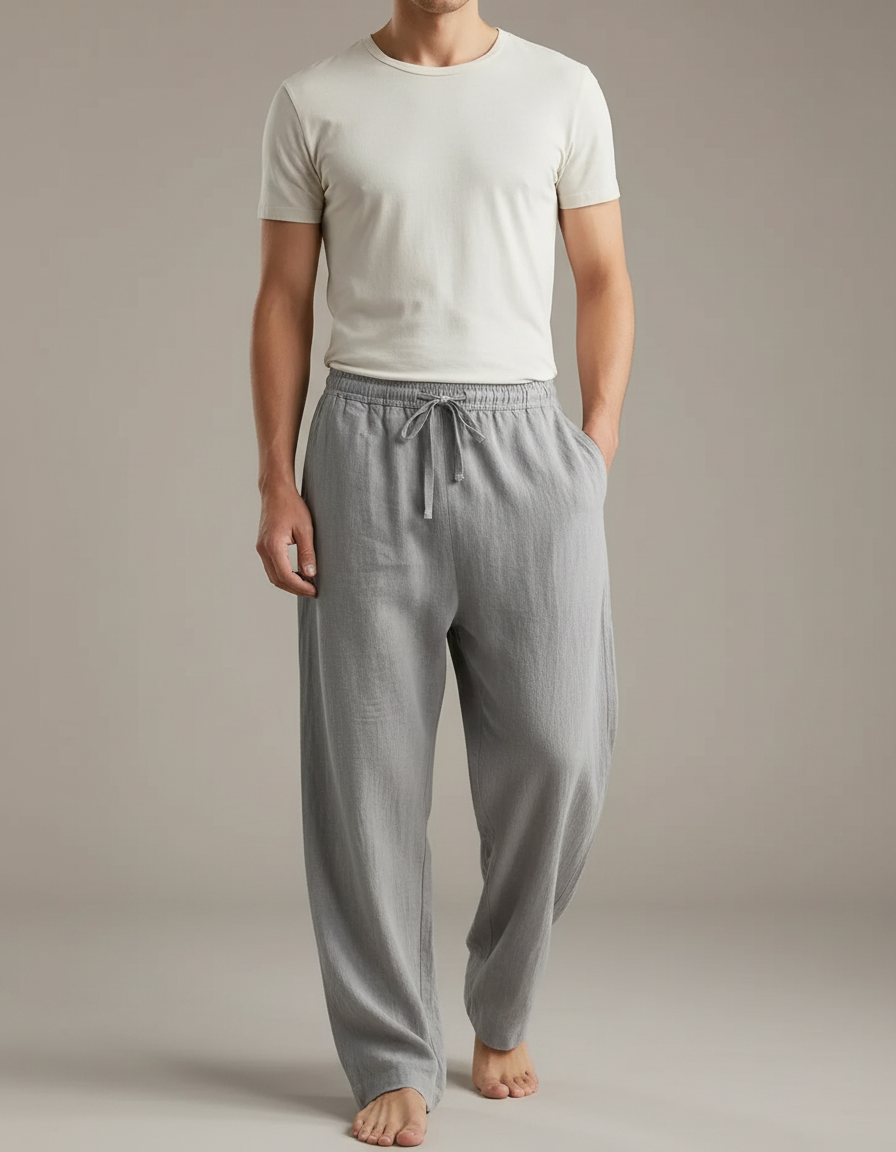 Pantalon Fluide Homme Gris Coupe Ample Lin