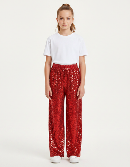 Pantalon Fluide Rouge Pailleté Ample Large Enfant - Polyester
