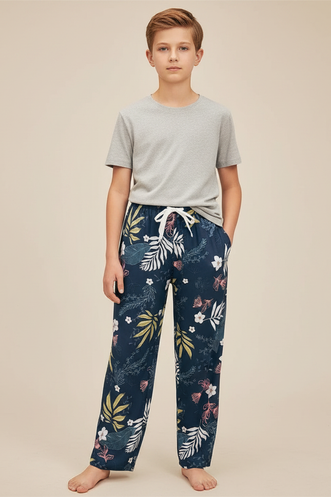 Pantalon Fluide Imprimé Floral Bleu Marine Ample Viscose