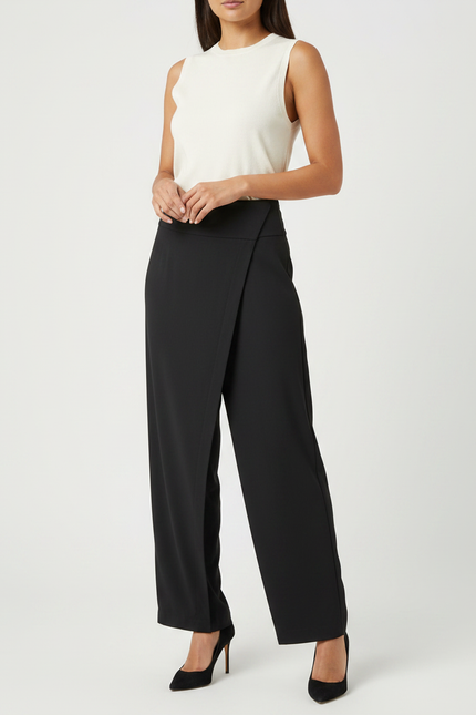 Pantalon Fluide Noir Élégant Décontracté Taille Haute - Viscose
