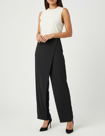 Pantalon Fluide Noir Élégant Décontracté Taille Haute - Viscose