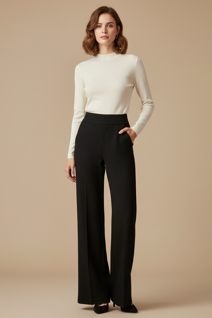Pantalon Fluide Femme Noir Et Blanc - Polyester
