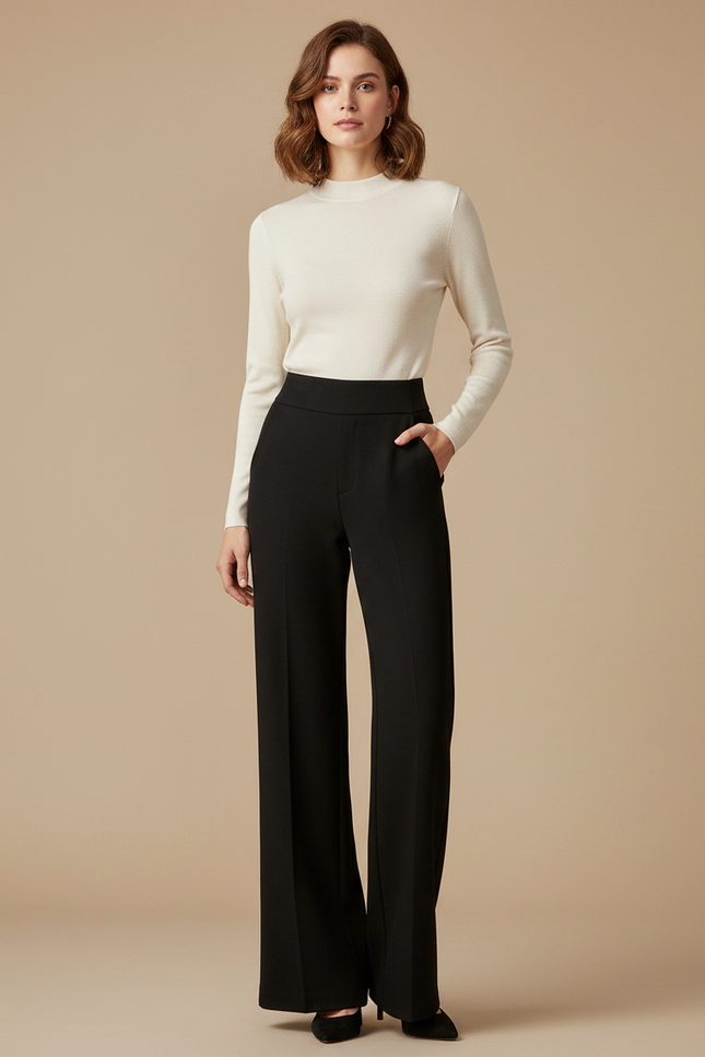 Pantalon Fluide Femme Noir Et Blanc - Polyester